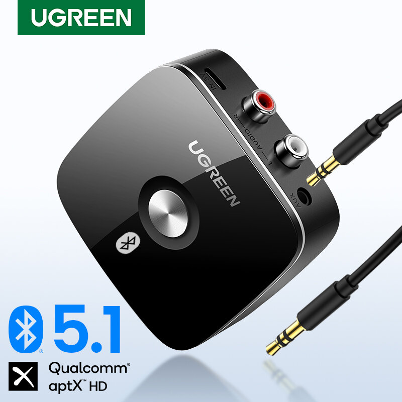 UGREEN-RCA 수신기 aptX HD 5.1mm 잭 Aux 무선 어댑터 음악 TV 자동차 블루투스 3.5 오디오, 5.0 오디오 리시버, 최신 버전, 호환, 소리, 음향, 스트림, 동시에, 장거리, 재생
