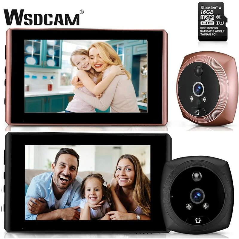 Wsdcam Bel Pintu 4.3 Inci Kamera Video Lubang Intip Monitor Deteksi Gerakan Mata Bel Pintu Digital PIR Penglihatan Malam