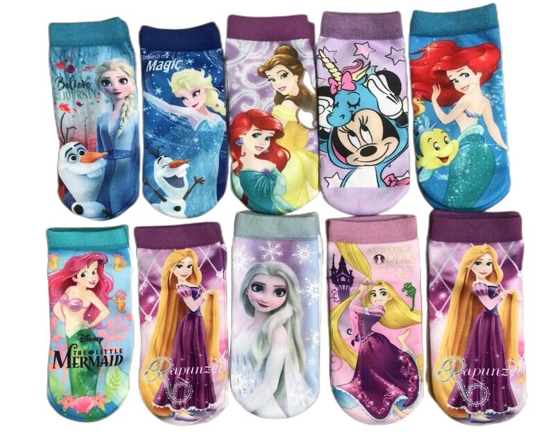 Hot Toys Princess Desing Socks Elsa Anna Mermaid Belle Prints Cotton Socks For 3-10T 4Pairs/lot Bright Color Kids Cartoon Socks