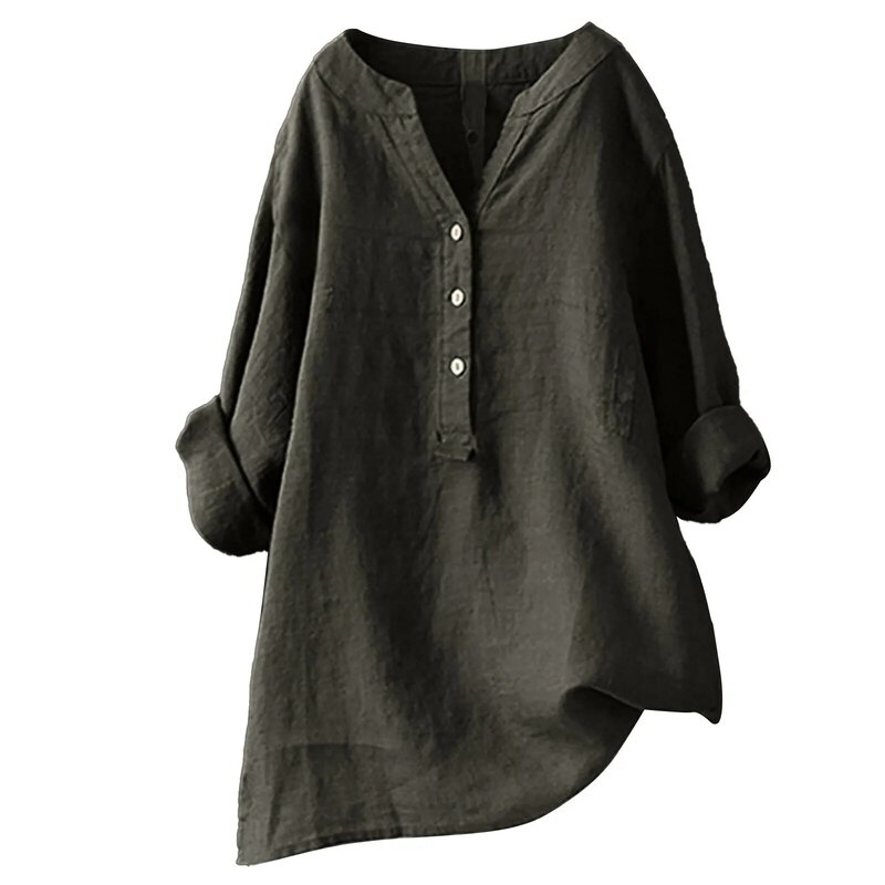Blusa holgada informal de lino y algodón para mujer, camisa de manga larga, Estilo Vintage, talla grande 5XL, para primavera y verano, 2023