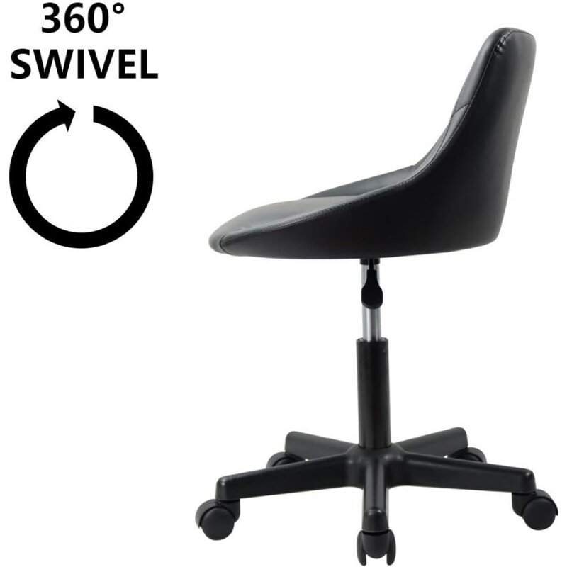 Mid Back PU Leather Height Adjustable Swivel Modern Task Chair Computer Office Home Vanity Chair with Wheels