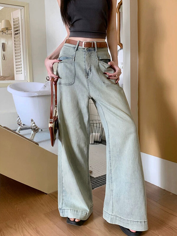 Retro Loose Fashion High Waist Women Jeans New Casual Distressed Slim Woman Jeans Simple Basic Straight Leg Pants Female Chicly