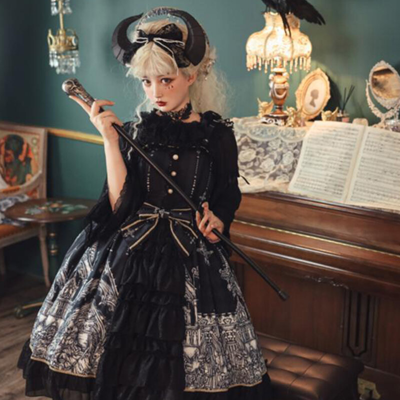 Gotycki styl w stylu Vintage Lolita Jsk damska z japonii Harajuku kostiumy Cosplay uwięziona dziewczyna wiktoriańska księżniczka impreza Halloween