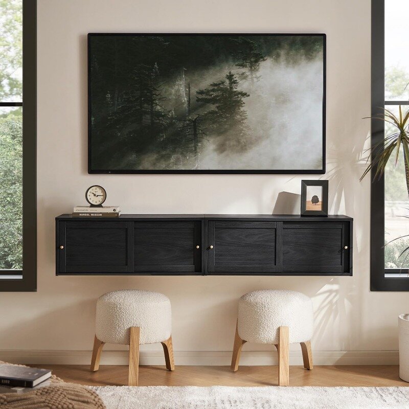 Lauren 31" Floating TV Stand, Media Console, Entertainment Center with Storage, Wall Mounted Wood TV Stand, Wall Cabinet