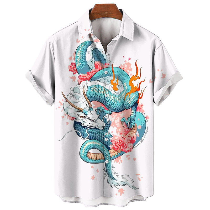 Camisa informal Hawaiana de gran tamaño para hombre, ropa de calle de lujo con estampado 3d de dragón y Tigre, manga corta, solapa, XS-5XL Vintage