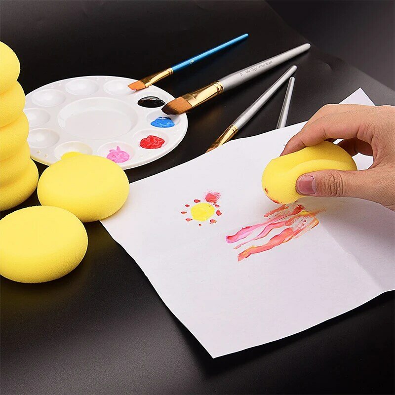 10 buah spons seniman cat air sintetis bulat untuk lukisan anak-anak kerajinan kuning bulat spons kue tembikar