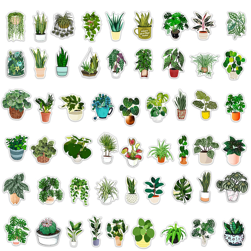 귀여운 식물 녹색 미학적 스티커, 어린이 장난감 DIY 장식, 냉장고 노트북 자전거 휴대폰 가방 만화 스티커, 10 30 50 개