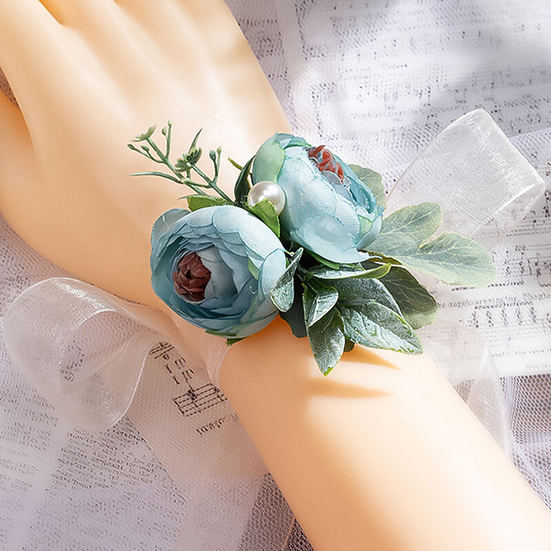 Corpetto da polso da sposa bracciale da damigella d'onore fiore di rosa di seta fiore da polso fiori da sposa decorazioni per feste accessori da sposa