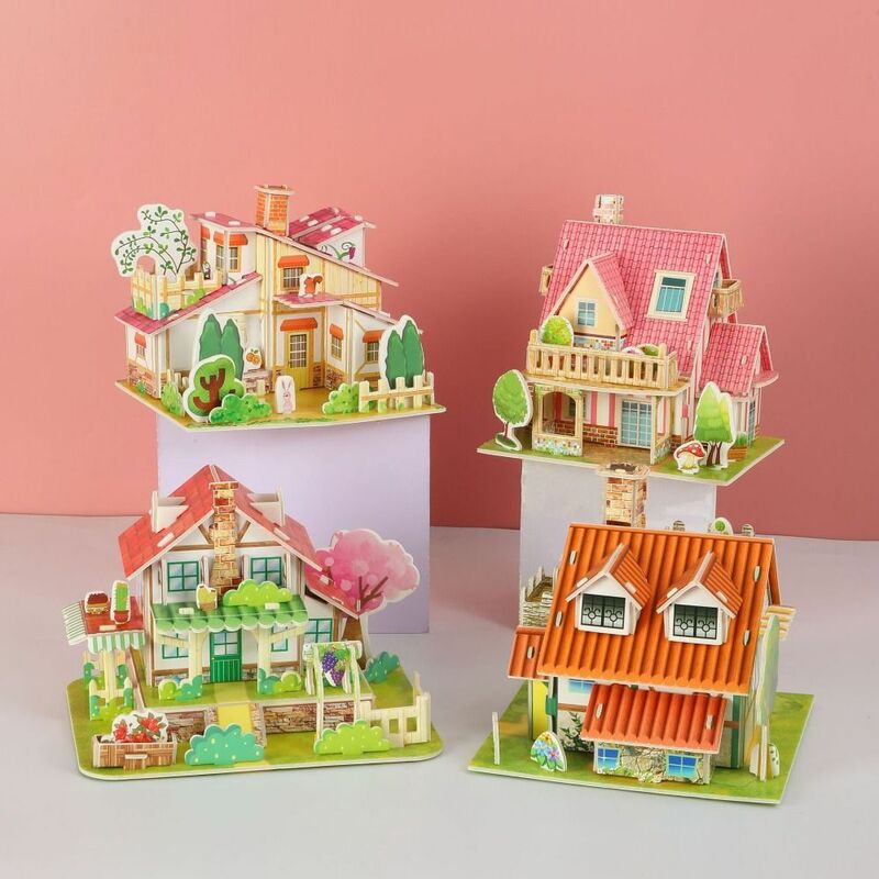 DIY House Model Puzzle para crianças, quebra-cabeças de papel 3D, blocos de montagem, cartão de papel artesanal