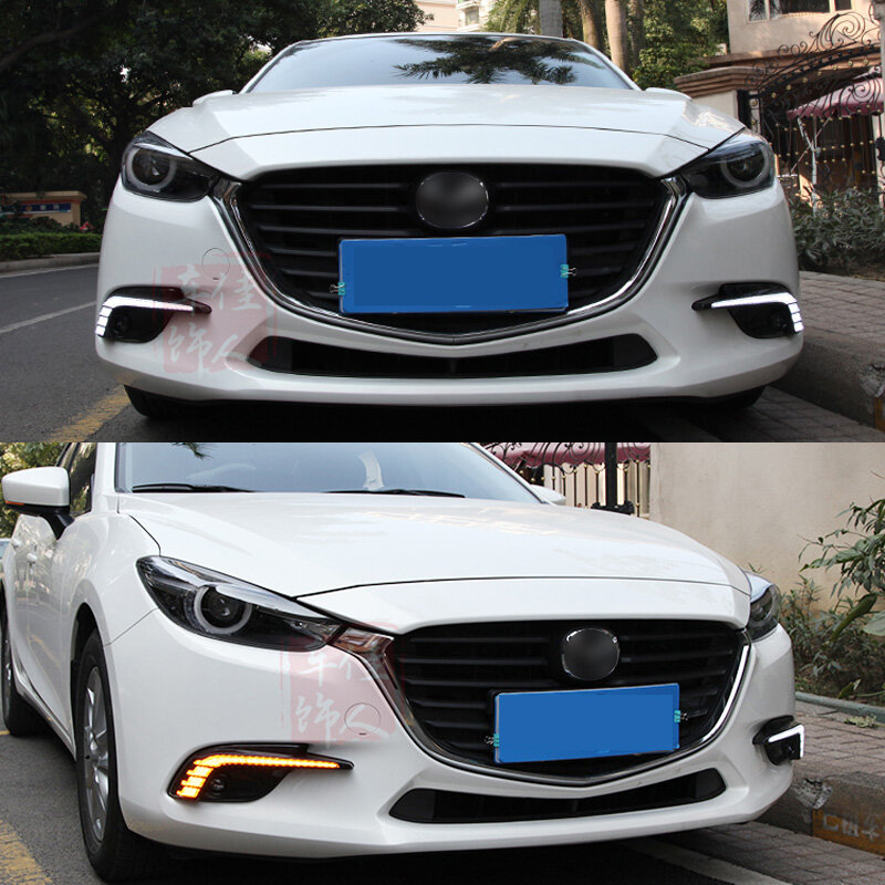 Car LED 12V Daytime Running Lights For Mazda 3 Mazda3 2017 2018 Yellow Turn Signal Night Blue Running Lamps Car Headlamps