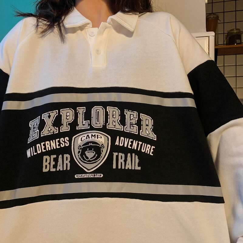 Zomer Vintage 2022 Polokraag Losse Harajuku Hoodie Top Lange Mouw Tieners Oversized Hoodies Vrouwen Print Beer Sweatshirt Trendy