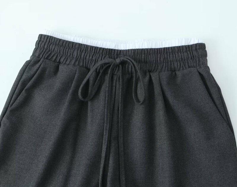 Pantalones plisados de doble capa para Mujer, pantalón informal de pierna ancha, Vintage, con cintura elástica y cordón, a la moda, novedad