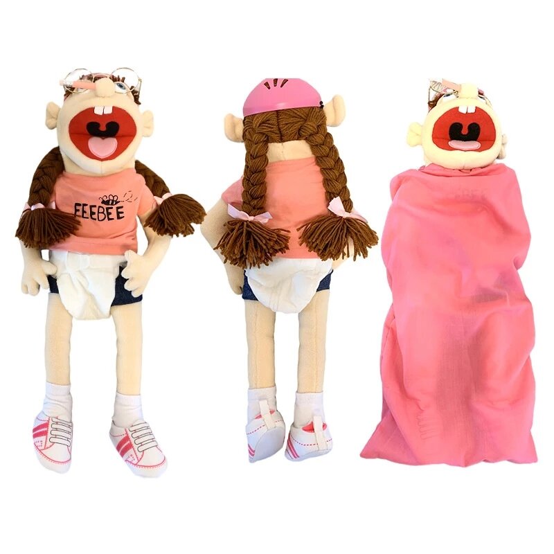 60cm Large Jeffy Puppet Plush Hat Game Toy Boy Girl Cartoon Feebee Hand Puppet Plushie Doll Talk Show Party Props Christmas Gift