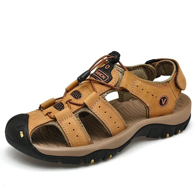 Summer Men Sandals Mens Casual Shoes Outdoor Men Leather Sandals for Men Beach Shoes Roman Shoes Plus Size 38-48