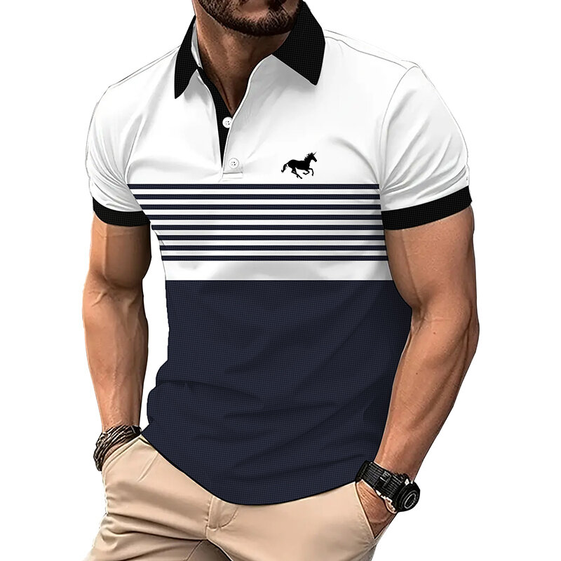 New Fashion Men Clothes Summer Trending Stripe Polo Shirt , Men Business Casual Polo Shirt .