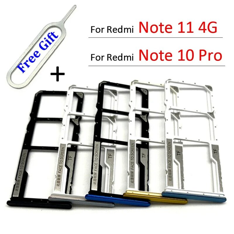 100% Original New SIM Card Chip Slot Drawer SD Card Tray Holder Adapter For Xiaomi Redmi Note 10 Pro / Note 11 4G +Pin Tool