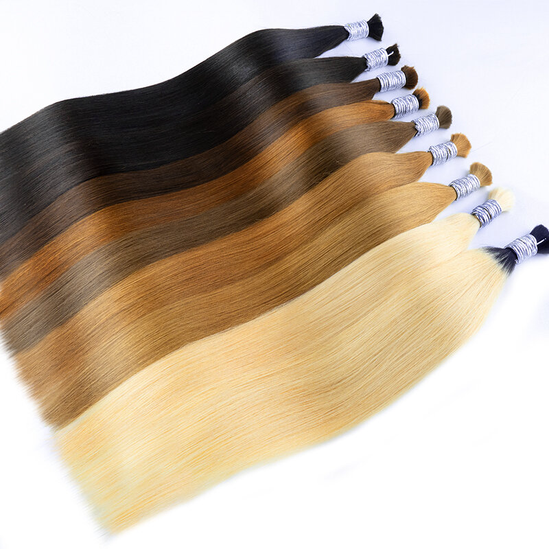 100% Real Human Hair Bulk Hair Machine Made Virgin Remy Straight Hair Bulk 18-30inch 100g Natural Blonde Hair Extension No Weft