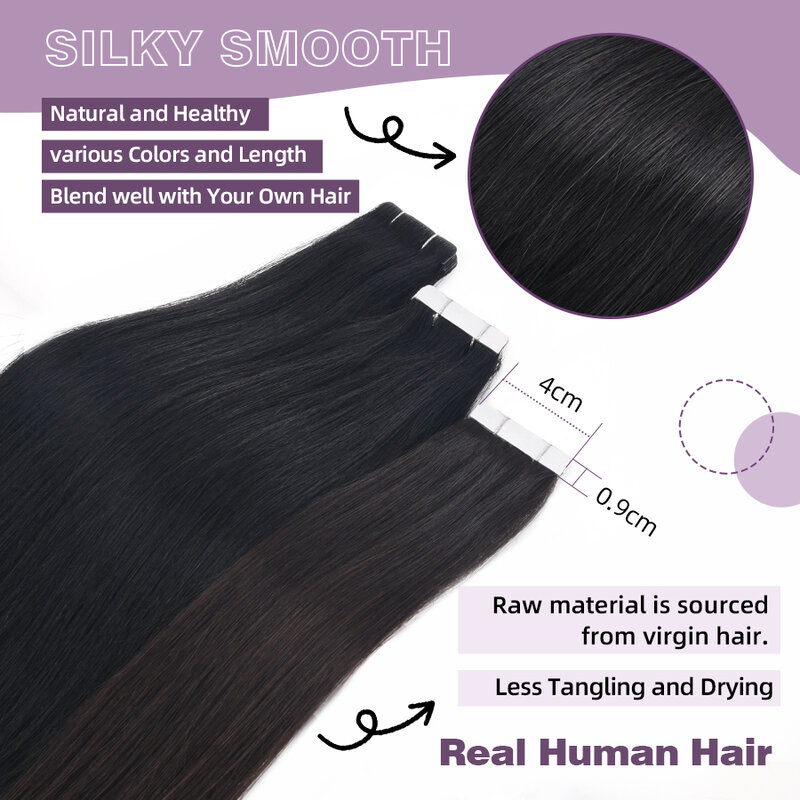 Neitsi-人間の髪の毛のエクステンション用の目に見えないテープ,波状,茶色,シームレス,自然な注入