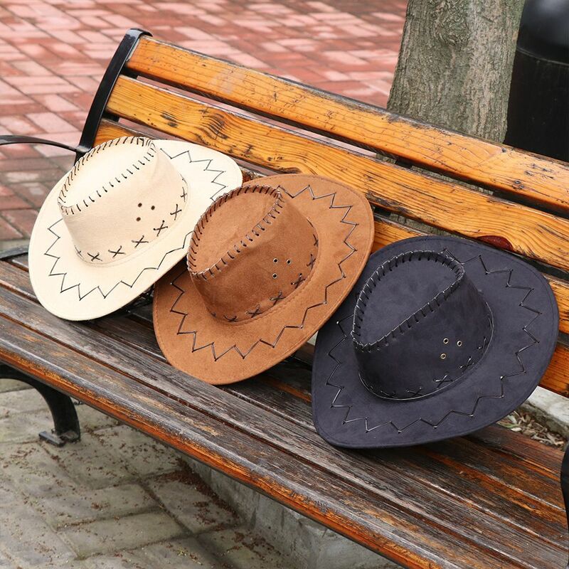 Frauen Männer Cowboyhut Western Wildleder Cowgirl Hüte Mode West Kostüm Party Kopf bedeckung Unisex Mütze