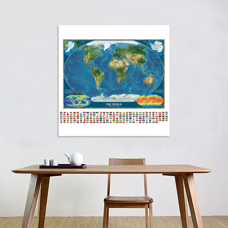 Pintura Decorativa del mapa del mundo, lienzo sin marco, póster de pared, impresión artística, decoración del hogar, suministros escolares, 90x90cm
