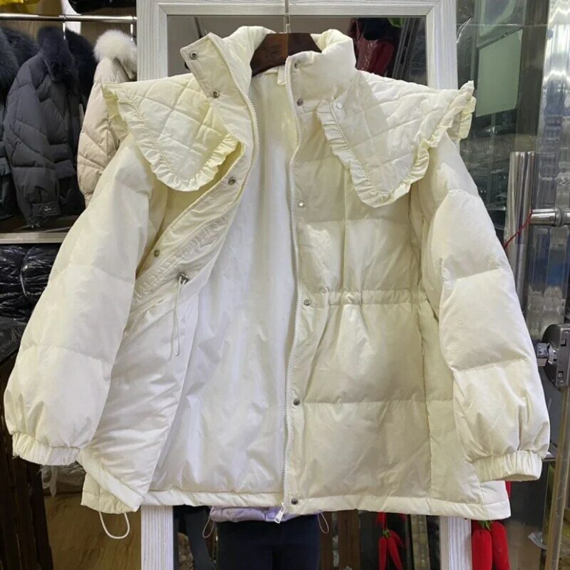 Женский пуховик на белом утином пуху, зимняя ветрозащитная милая куртка, новинка, свободная куртка для девочек, многоцветная Толстая теплая верхняя одежда, 90%