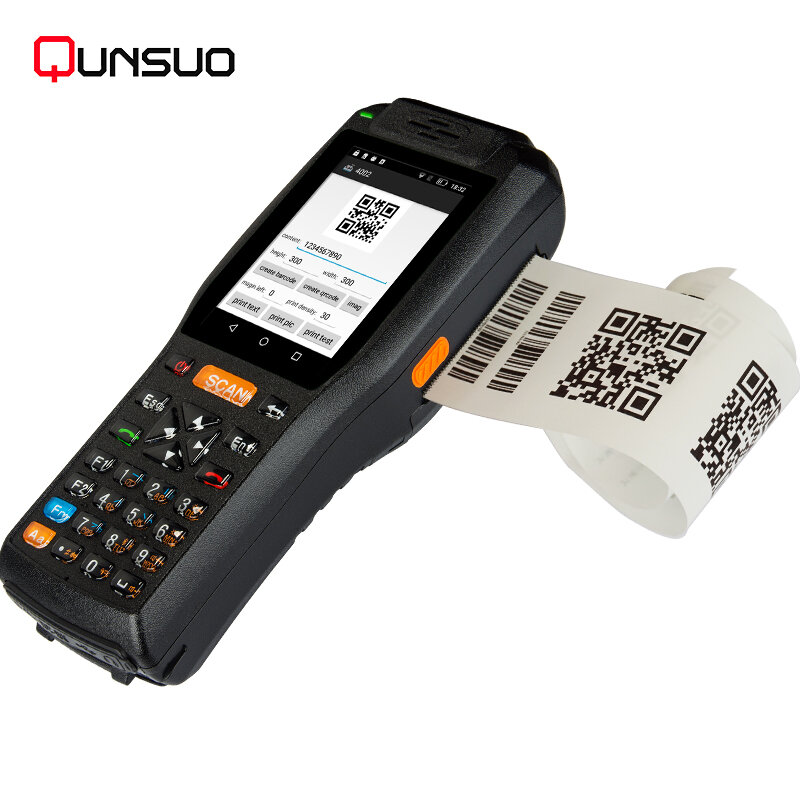 Qun Suo PDA3505 Terminal pemindai, Terminal pemindai kode batang pda genggam kasar dengan Printer termal 58mm dalam
