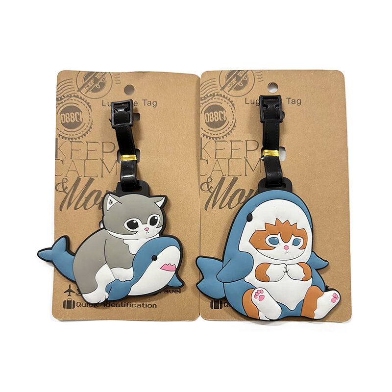 Kawaii Shark Cat Design Luggage Tag Women Travel Accessories Cartoon PVC Luggage Label Men Portable Anti-loss Address Name Tag