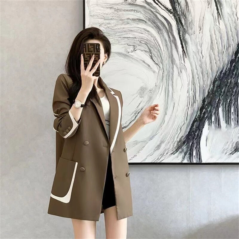 Женский небольшой пиджак, Новинка весна-осень 2024, корейский стиль, высококачественный маленький Повседневный облегающий костюм, женская блузка