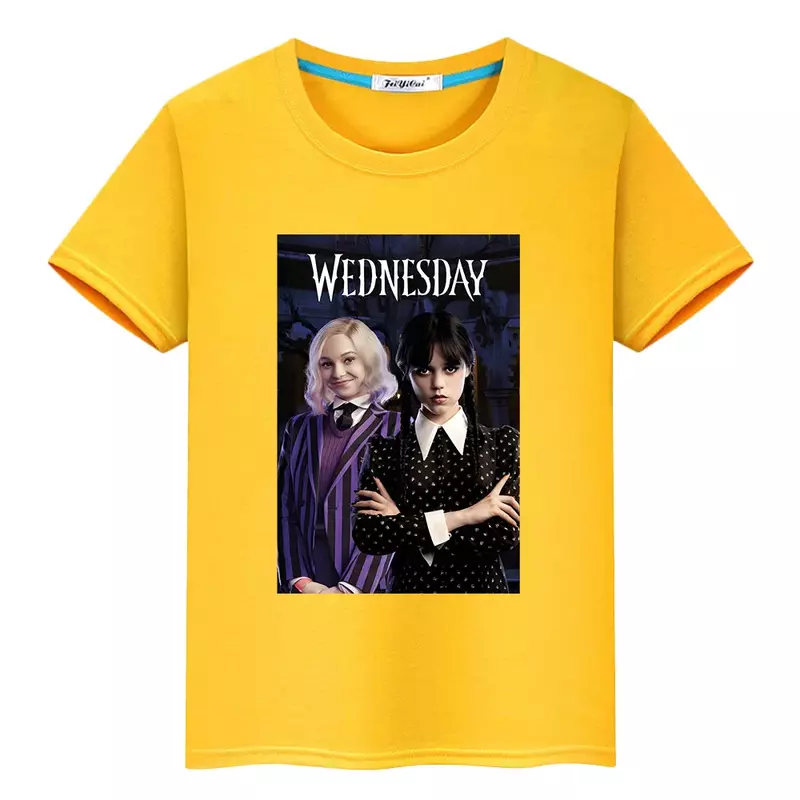Wednesday Addams Family kids T-shirt Casual Tops Print Short Anime Tees boys girl clothes y2k Kawaii Summer Children clothing