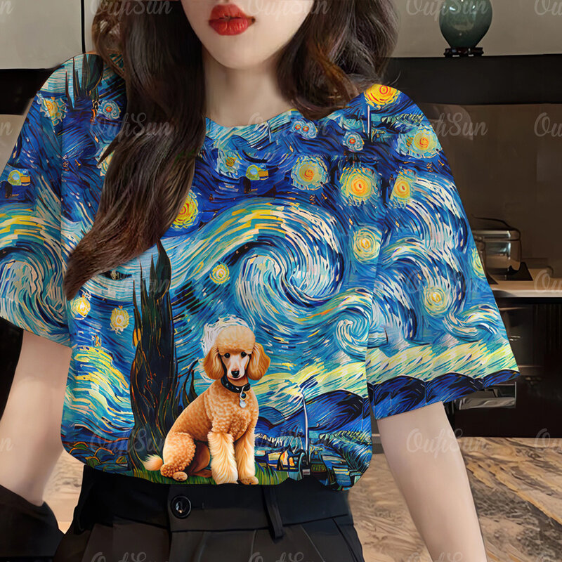 여성용 3D 개 프린트 티셔츠, 하루주쿠 카와이 오버사이즈, O넥 상의, 여성 의류 2024, 여름 패션