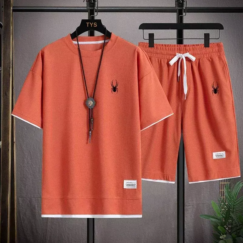 Zomer Heren Modieuze Koreaanse Sportkleding T-Shirt Met Korte Mouwen + Sport Short Casual Losse Joggingbroek Set