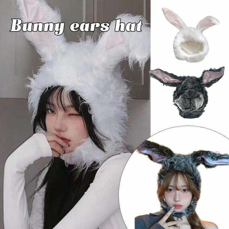 Kawaii Bunny Ears Hat Winter Cute Rabbit Head Warmer Warm Plush Ear Protection Cap Cosplay Props