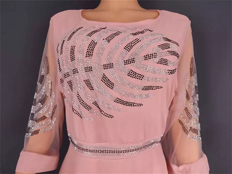 2023 afrykańska długa spódnica w stylu wybuchowym Plus rozmiar damska najnowsza diamentowa szyfonowa sukienka w połowie rękawa 8628 #