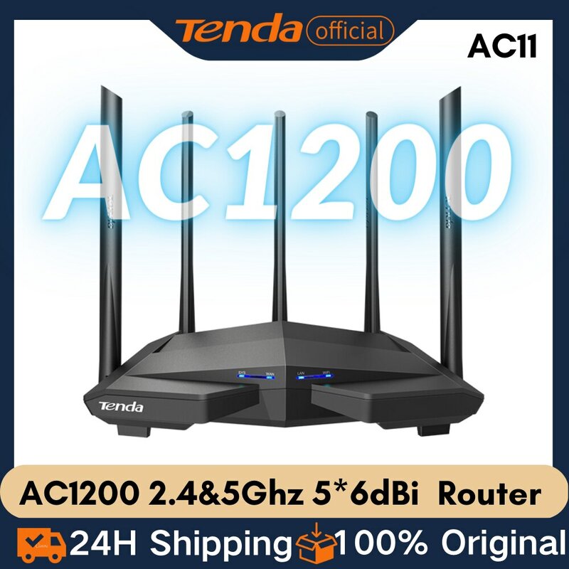 Tenda AC11 AC1200 Router WIFI Gigabit Router nirkabel 2.4G 5GHz Dual Band MU MIMO 5 antena Beamforming penguat sinyal