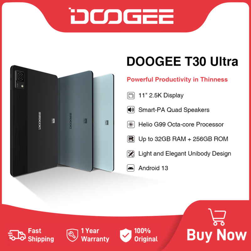 DOOGEE T30 Tablet ultra-tablet 11 "2.5K, Tablet speaker Quad Android 13 Octa Core 7.6mm 12GB + 256GB