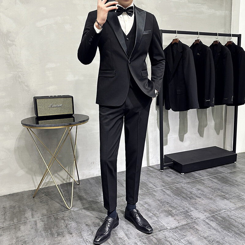 Plus Size 7XL 6XL męskie formalny garnitur biznesowy 3-częściowe klasyczne garnitury biurowe dopasowane jesienne smoking ślubny męskie