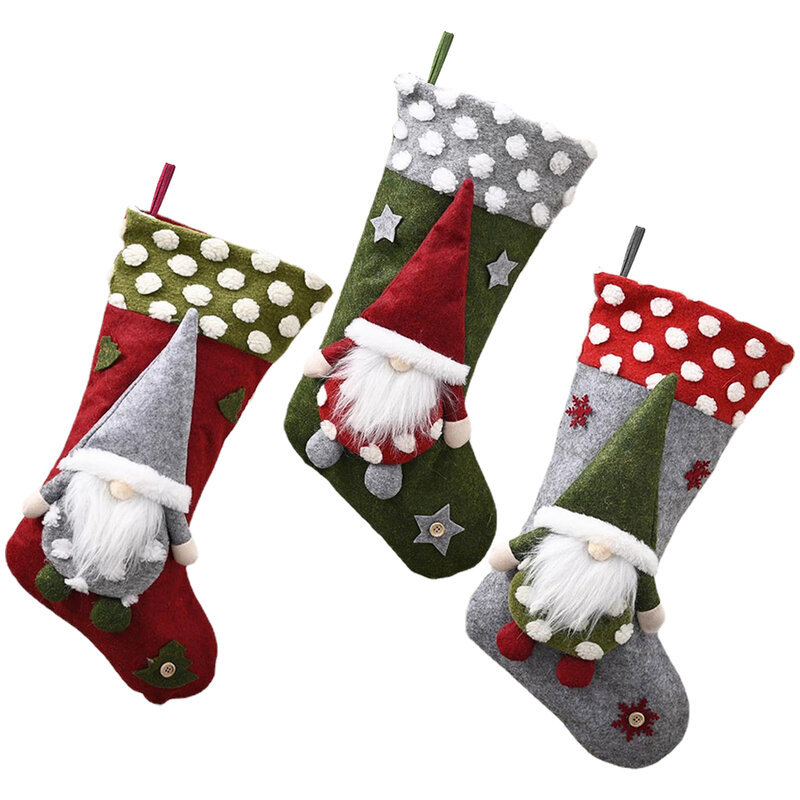 Большие рождественские чулки, вязаные носки для кукол Санты и гнома без лица, Подарочный мешок для конфет, подвеска для рождественской елки, новогодний домашний декор