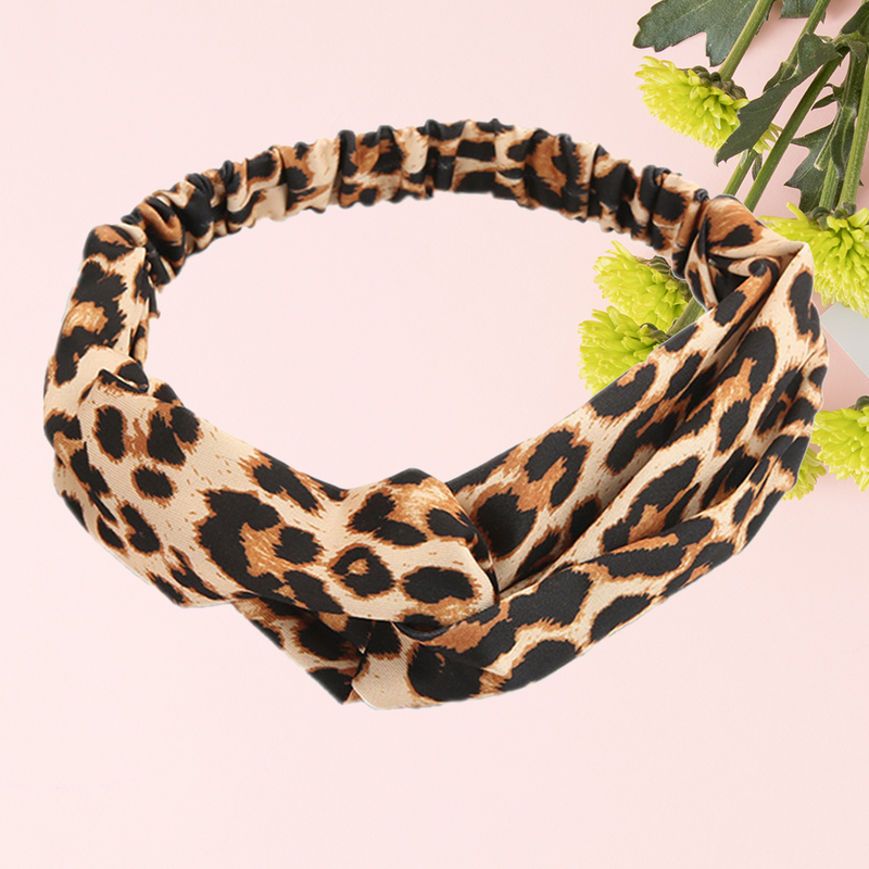 Breite Stirnbänder Leopard Haarband elastische Böhmen Stirnbänder nicht laufende Sport Yoga Kopf bedeckung (Leopard)