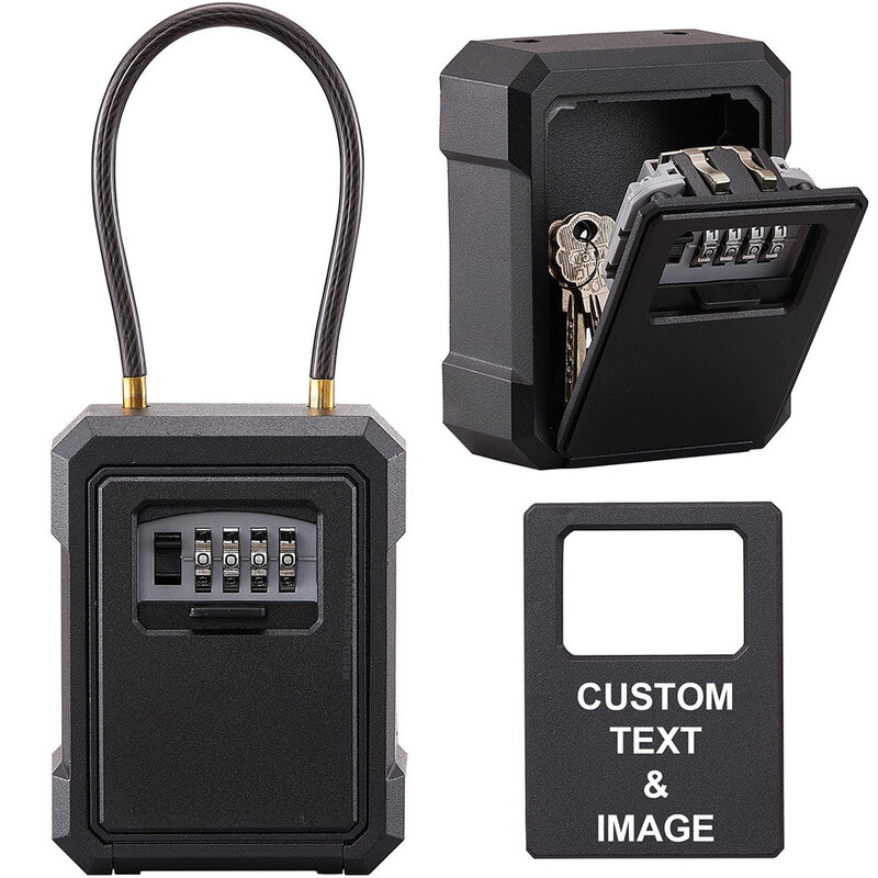 Resettable Key Lock Box com Código, 4 Dígitos, Aço Inoxidável, Interior, Exterior, Exterior