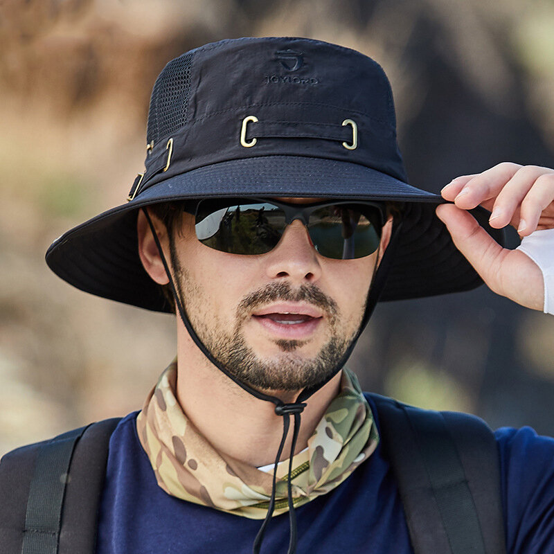 Unisex aba larga balde chapéu com tampa do pescoço, malha respirável, viseira de proteção solar, tampa anti UV, chapéu do pescador ao ar livre, verão