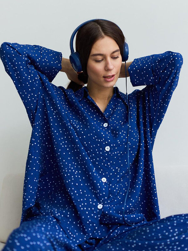 Marthaqiqi-Camisón de manga larga para mujer, traje de dormir informal con cuello vuelto, pantalones de dormir sueltos, nuevo conjunto de pijama de invierno