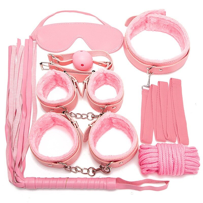 7 Stück Set BDSM Kits Sexspielzeug für Frauen Erwachsene Spiele Bondage Handschellen Sex Peitsche Mund knebel