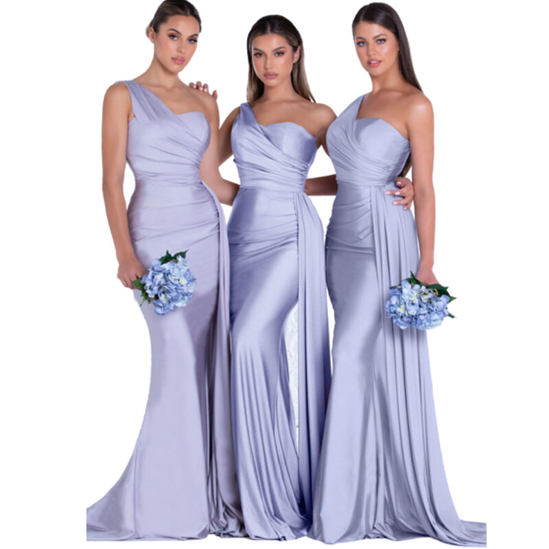 로얄 블루 신부 들러리 드레스, 결혼식을 위한 새로운 새틴 원 숄더 섹시한 인어 신부 들러리 드레스, 세련된 세련된