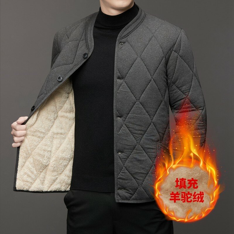 Jaqueta de lã forrada de algodão masculina, jaqueta de algodão espessa, gola em pé, casual, quente, elegante, outono, novo, 2023