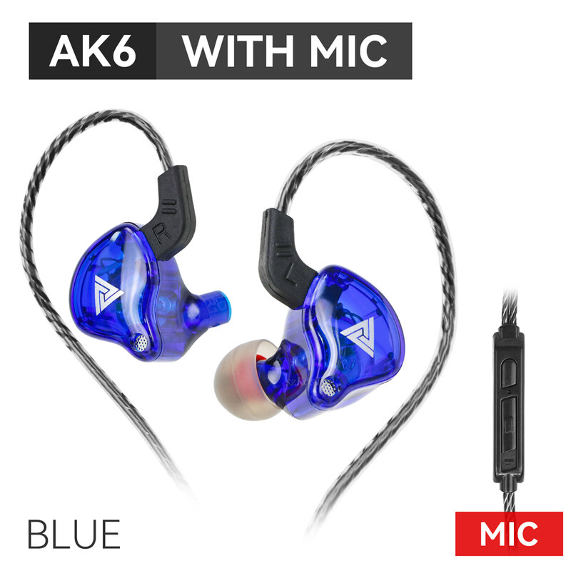 QKZ AK6 Wired Headphones Dual Drive HiFi Earphone with Microphone 3.5mm Sport Running Music Earbuds Bass Stereo Headset Original