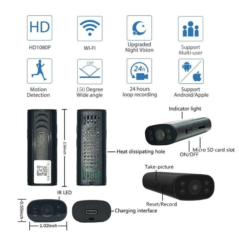 Mini Câmera Smart Home Security, WiFi, 1080P HD, Sem fio, Visão Remota, Super Câmeras, Nanny Action Cam, Gravador Pequeno, Câmera PK A9