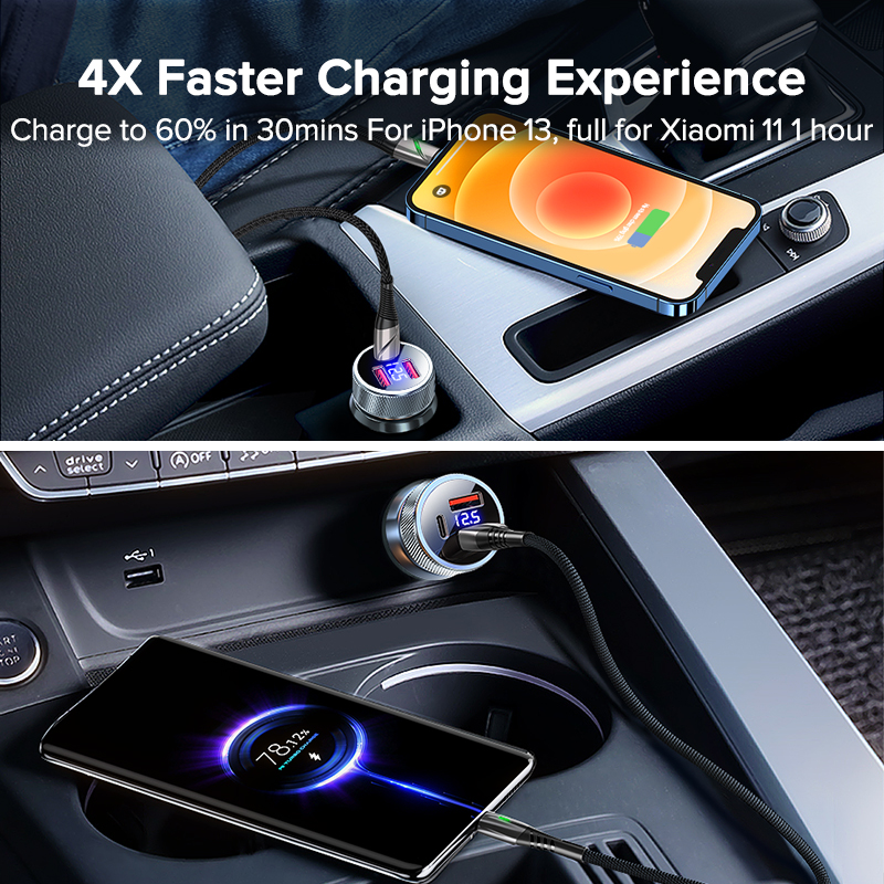 80W Metal PD Car Charger USB Type C Charger Fast Charging For iPhone Xiaomi Samsung Laptops Tablets Dual Port USB Phone Chargers