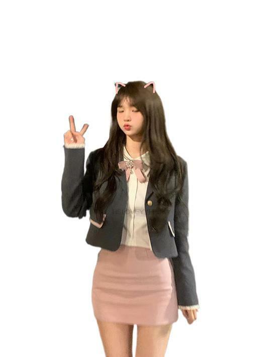 Mundurek szkolny dziewczęcy w japońskim stylu Korea dziewczęcy modny seksowne ubranie Jk płaszcz wierzchni + koszula z długim rękawem + spódnica wiązana biodra 3-częściowy garnitur