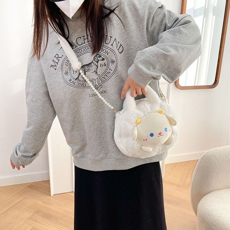 Bolsos cruzados de felpa con cadena de perlas para mujer, bolsos pequeños de oso, bolsos de animales lindos, bolsos de estilo coreano, cerdo, dinosaurio