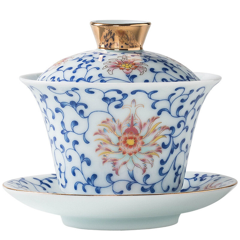 Chinese Enamel Colored Gaiwan Ancient Hand Grasping Bowl Tea Lid Set Tea Tureen Tea Maker Cover Bowl Tea Items Ornaments